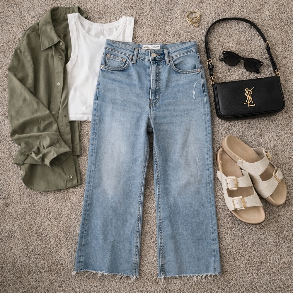 Citizens of Humanity Denim Blue Straight Leg Cropped Jeans